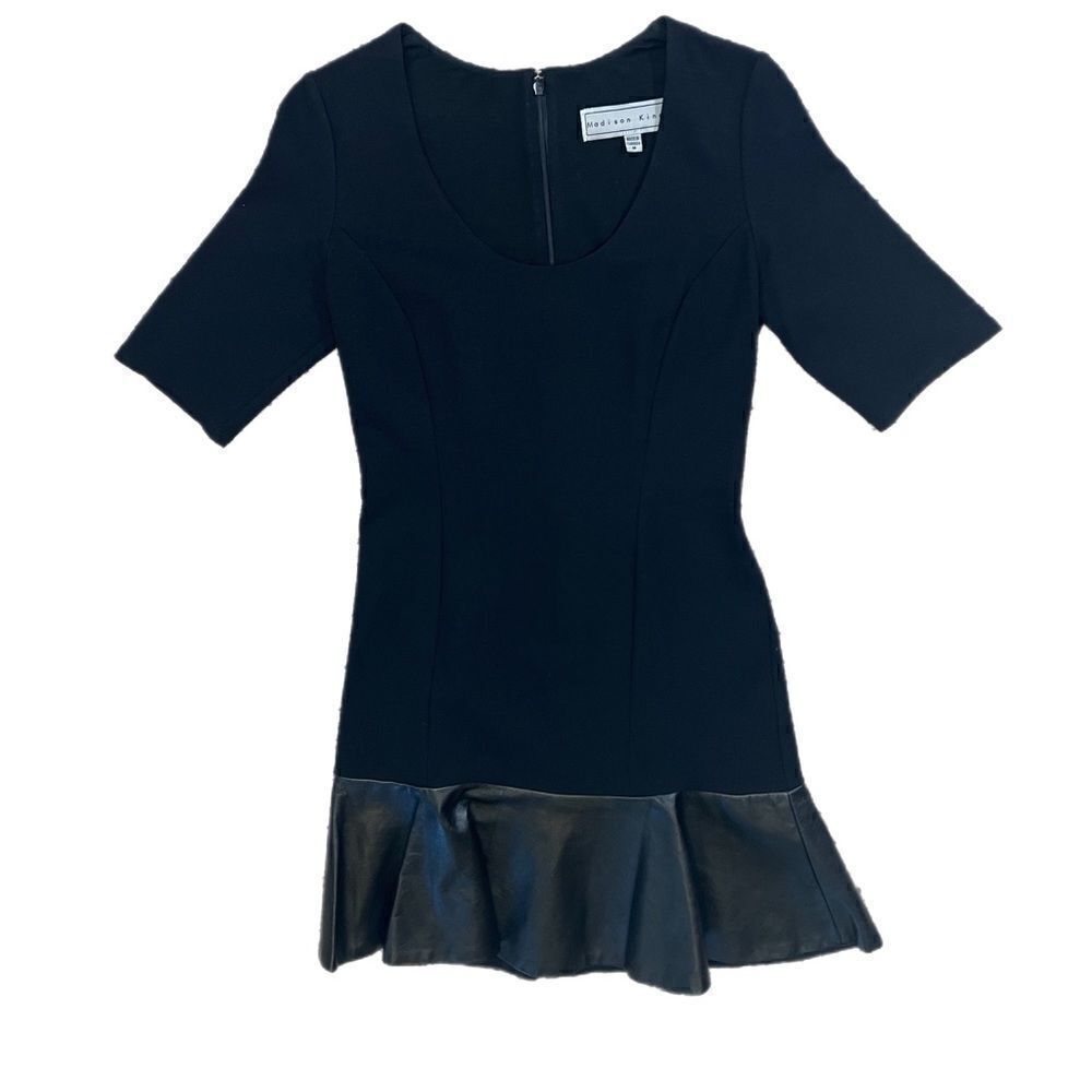 Madison Kinney Black BodyCon Dress with Leather Skirt. Size M. Great Condition!